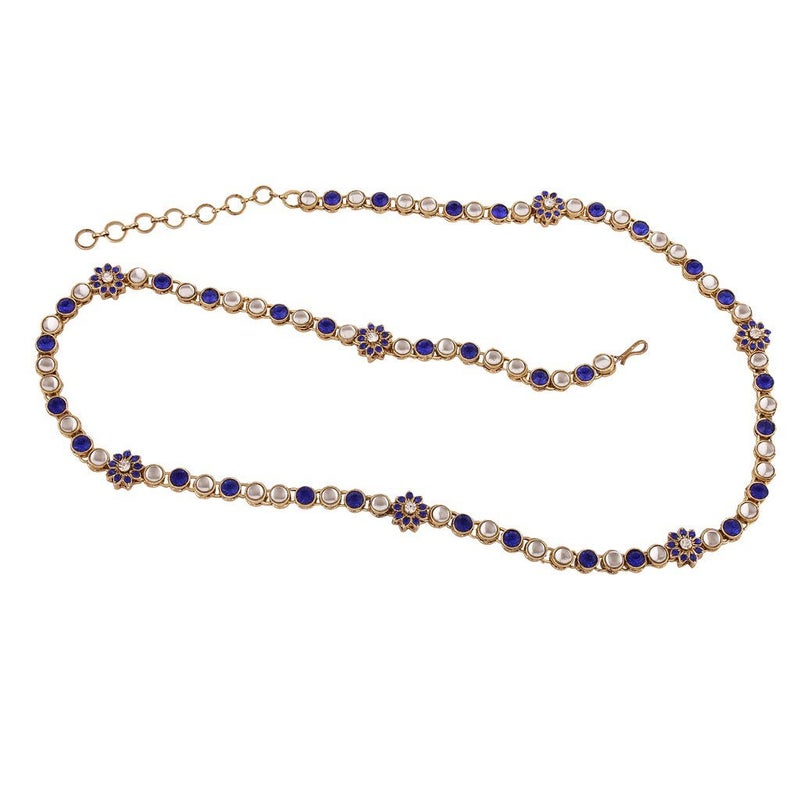 Aheli Ethnic Faux Stone Waist Charm Jewelry Kamar Patta Belly Chain Indian Traditional Sari Saree Belt Gift for Women (Blue) - Image 4